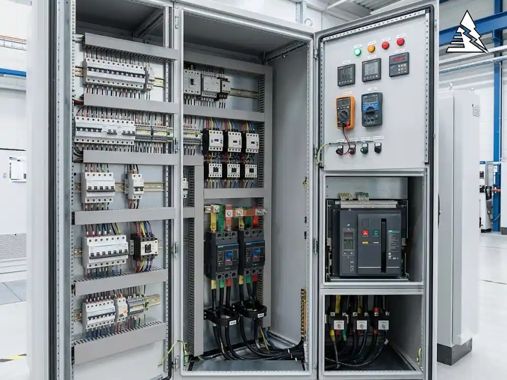 Thiết bị điện công nghiệp gồm MCB MCCB ACB contactor relay biến dòng và thiết bị đo trong tủ điện