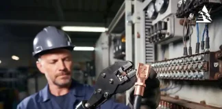 Máy ép cos thủy lực dùng pin thi công tại công trình