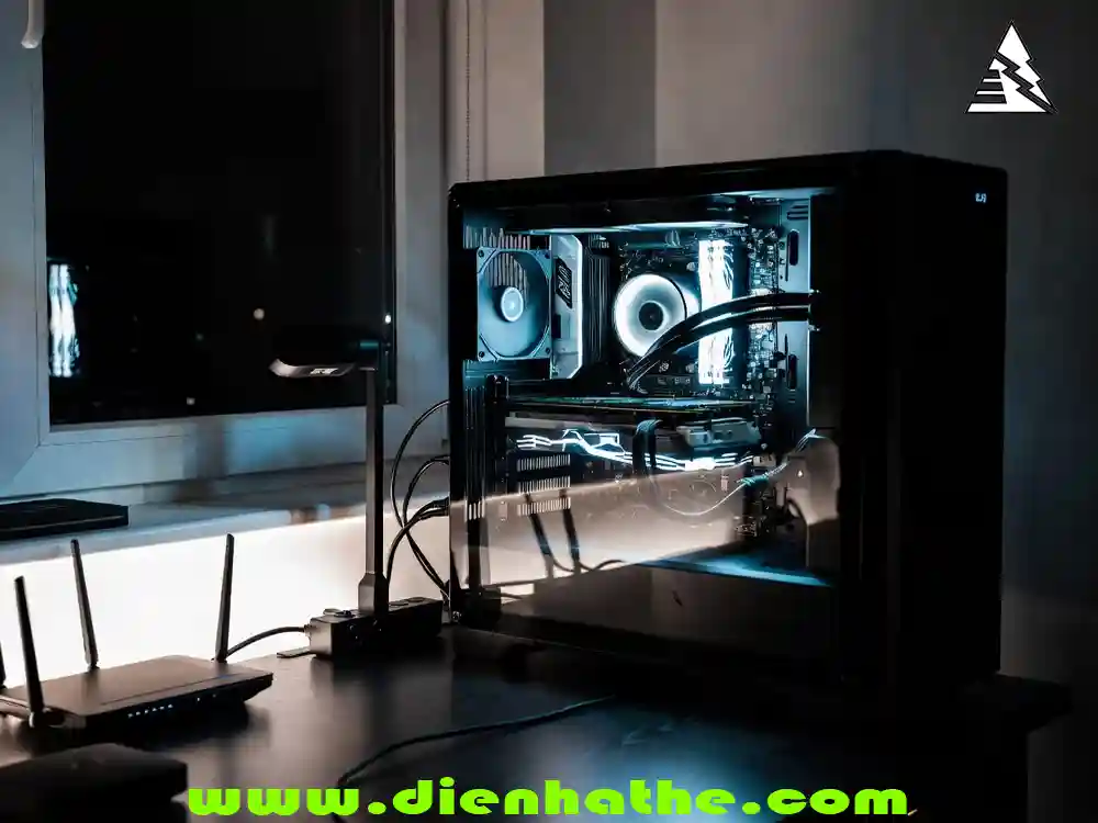 PC và laptop tắt nguồn vào ban đêm trong không gian phòng làm việc