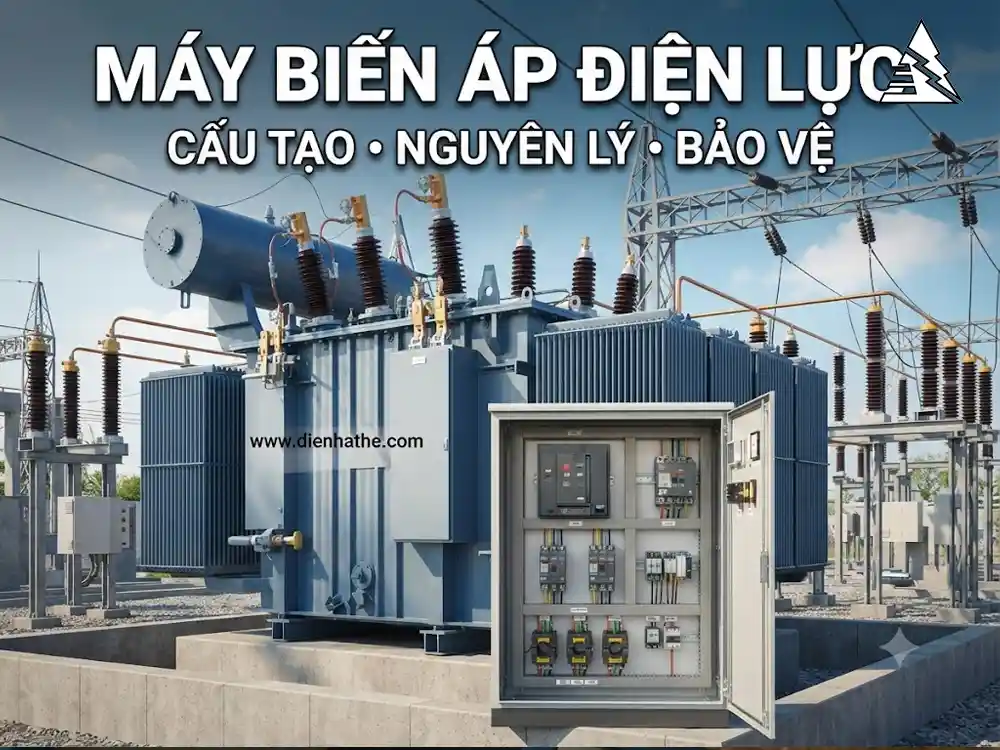 Máy biến áp điện lực trong trạm biến áp kết hợp hệ thống đóng cắt và bảo vệ hạ áp bằng ACB, MCCB