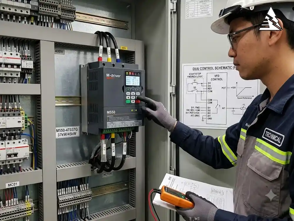 Hướng dẫn cài đặt biến tần M-driver M550: P0, P1, P4, P6 và FWD/REV Hướng dẫn cài đặt biến tần M-driver M550 và thông số P0 P1 P4 P6