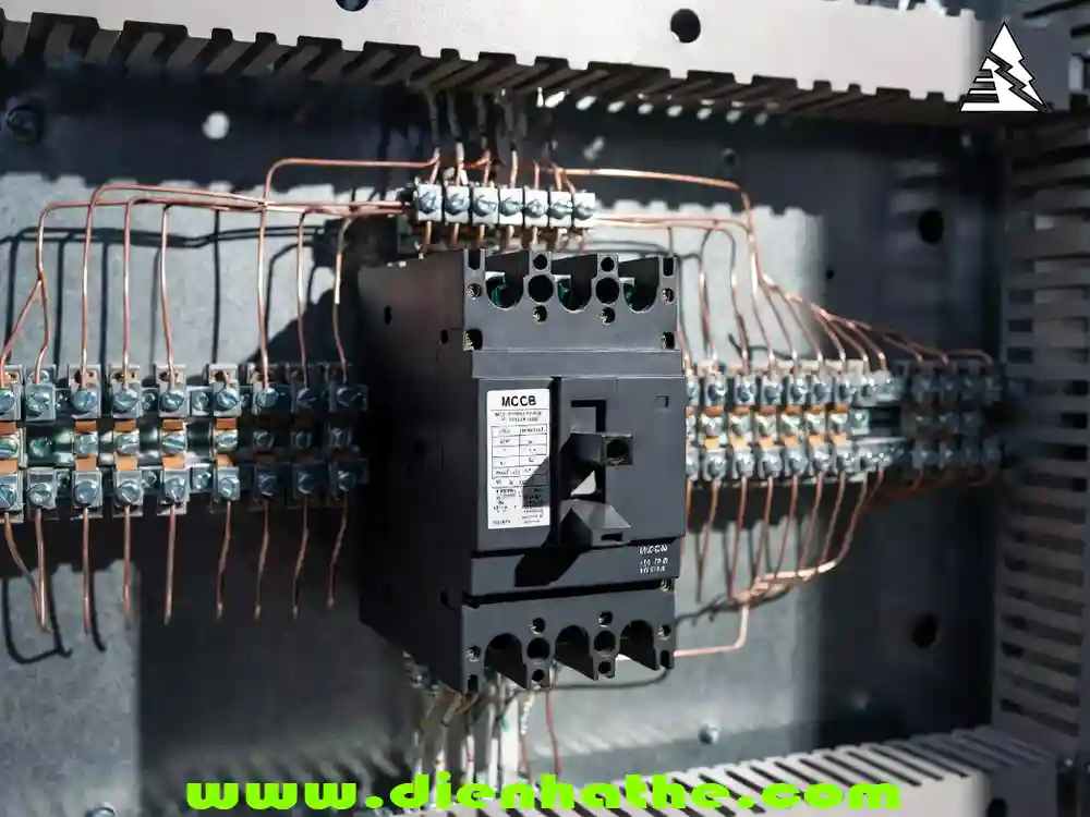 MCCB là gì? Cấu tạo, chức năng bảo vệ và cách lựa chọn MCCB trong tủ điện hạ thế MCCB lắp trong tủ điện công nghiệp với thanh cái đồng