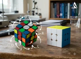 Rubik 3x3 đã xáo trộn và Rubik hoàn chỉnh minh họa xác suất giải ngẫu nhiên